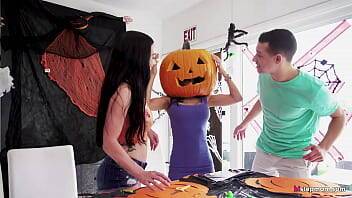 Stepmom's Head Stucked In Halloween Pumpkin, Stepson Helps With His Big Dick! - Tia Cyrus, Johnny on youpornvideos.one