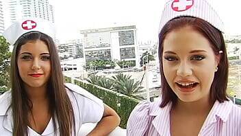 BRANDI BELLE - Cute Teens In Nurse Costumes Sharing One Cock #TBT on youpornvideos.one