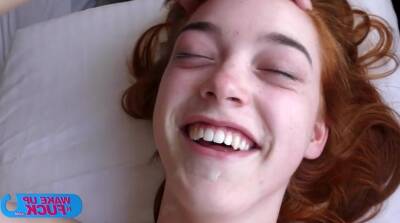 Slender redhead teen fucked by 2 horny old guys in bed on youpornvideos.one