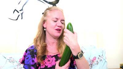 First time busty granny tries such a big cucumber on youpornvideos.one