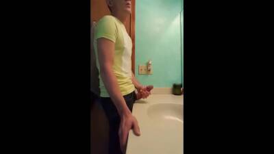 Straight hunk with fat dick jerks off in bathroom on youpornvideos.one