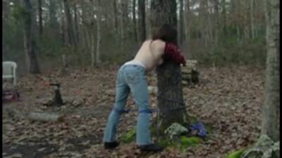 My slut tied to a tree and fucked rough on youpornvideos.one