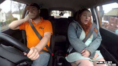 Curvy ginger inked babe publicly fucked in car by instructor on youpornvideos.one