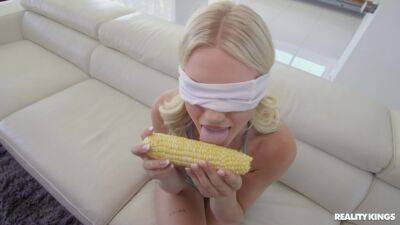 Blind folded blonde takes the big tool in both her juicy holes on youpornvideos.one