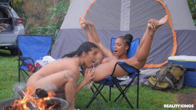 Dashing young ebony dolls turn camping trip into sexual fantasy on youpornvideos.one