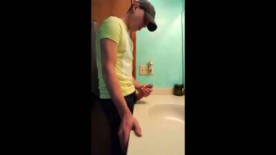 Straight hunk with fat dick jerks off in bathroom on youpornvideos.one