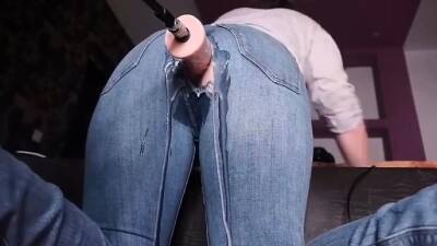 Machine Dick through her Jeans makes Mom Cream so Hard on youpornvideos.one