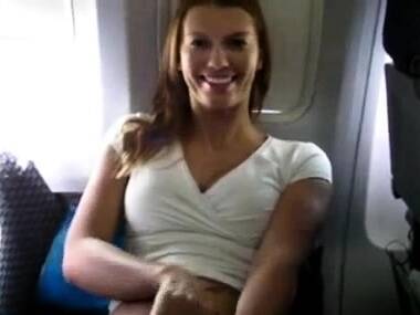 Hot blonde masturbates on a commercial flight on youpornvideos.one