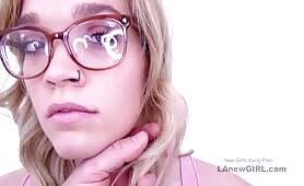 Blonde with glasses makes hard cock cum in studio on youpornvideos.one