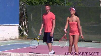 Fourway teens pussyfucked on tennis court on youpornvideos.one