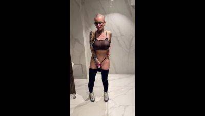 Crazy slut bald doll squirting in male public urinal, slut with big tits on youpornvideos.one