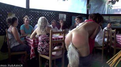 Lesbians nailing in public restaurant on youpornvideos.one