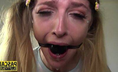 Gagged and bound teen gets throat and pussy fucked roughly on youpornvideos.one