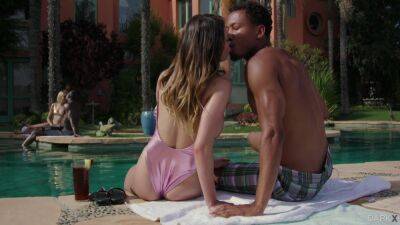 Loud black sex by the pool in energized foursome interracial on youpornvideos.one