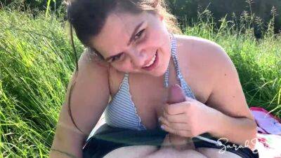 Outdoor Blowjob in the meadow while people walk by in public - cum in her mouth - Sarah Sota on youpornvideos.one