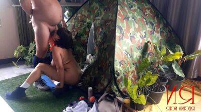 Sex in camp. A stranger fucks a nudist lady in her mouth in a camping in nature. on youpornvideos.one