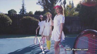 Tennis coach fucks three besties after training on youpornvideos.one