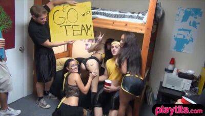 Gorgeous coed teen chicks groupsex action in the dorm room on youpornvideos.one