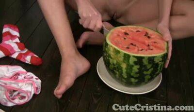 Cute Cristina plays naked with watermelon on youpornvideos.one