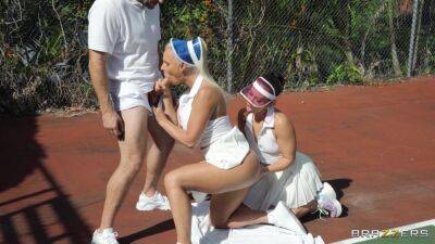 Loud dick sharing treat in outdoor tennis lesson scenes for two premium ladies on youpornvideos.one