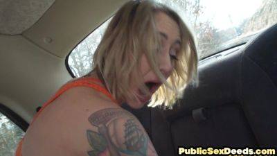 Tattooed taxi slut in pantyhose drilled by taxi man outdoor on youpornvideos.one