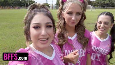 Soccer Girls Freya von Doom, Macy Meadows & Violet Gems Take Turns Riding Their Trainers Dick - POV foursome on youpornvideos.one