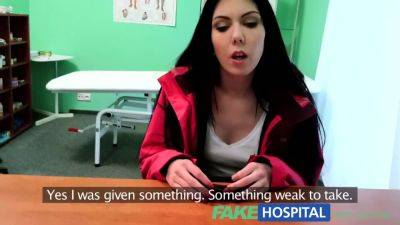 Hot brunette patient moans in pleasure while being examined in hospital by a nurse on youpornvideos.one