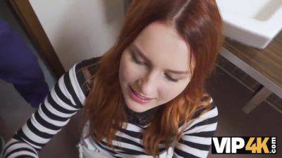 Sexy redhead gets drilled in public restroom by Hunter's hard cock on youpornvideos.one