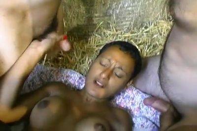 French Ebony With Short Hair Pleasing Multiple White Cocks On A Farm - France on youpornvideos.one