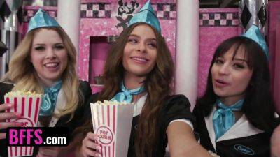 Cute Teens In Uniforms Aria Valencia, Nicole Aria And Riley Reign Share A Customer's Cock - POV foursome cosplay on youpornvideos.one