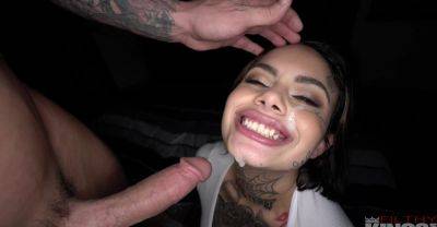 Sweet babe with sexy tattoos gets intimate with a big dick until sperm covers her face on youpornvideos.one