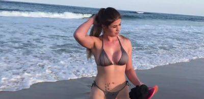 Blonde girl on the beach having sex with her fan on youpornvideos.one