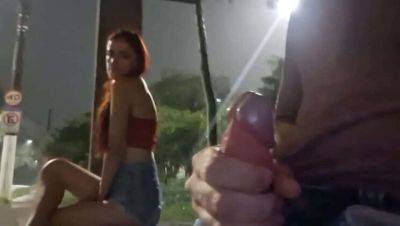 Risky Hand Job on the Street for Redhead at Bus Stop on youpornvideos.one