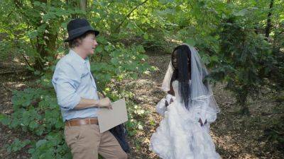 Ebony bride gets lost in the woods and fucked by a random dude on youpornvideos.one