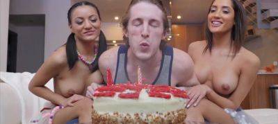 Latin beauties baked a cake and passionately congratulated their friend on his birthday. on youpornvideos.one