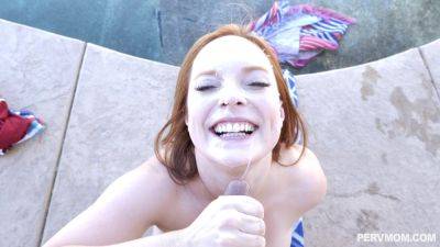 Redhead with big booty lets stepson finish on her face on youpornvideos.one