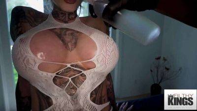 Inked Blonde with Huge Breasts Gets Oiled Up and Fucked on youpornvideos.one