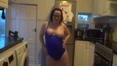 Wife With Big Breasts Dancing In Tight Blue Swimsuit on youpornvideos.one