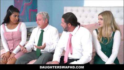 Step-Dad and Step-Daughters in Forbidden Orgy: Harlow West & Maya Farrell on youpornvideos.one