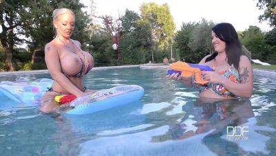 Floating Gazongas: Two British Bombshells With Big Tits In The Pool - Britain on youpornvideos.one